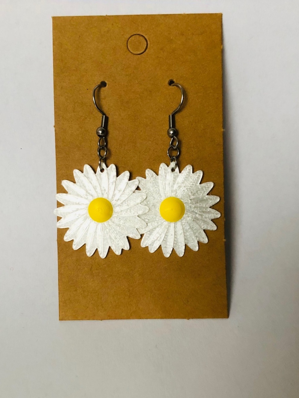White Daisy Drop Earrings with Yellow Center - Women Accessories